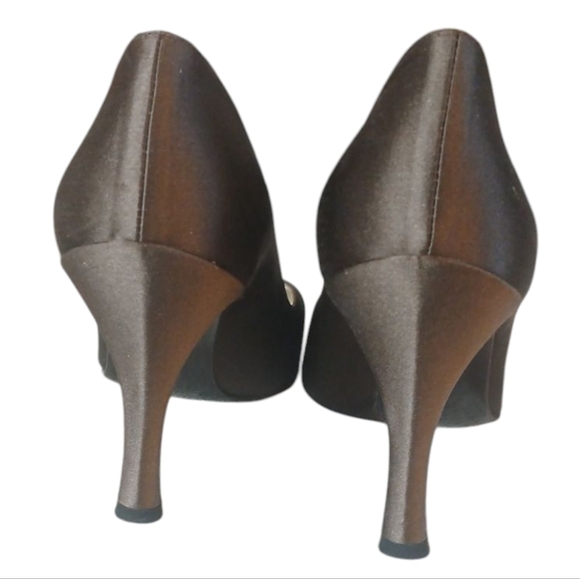 Stuart Weitzman Brown Satin High Heels Peep Toe Pumps Women's Size 8.5 - Picture 6 of 11